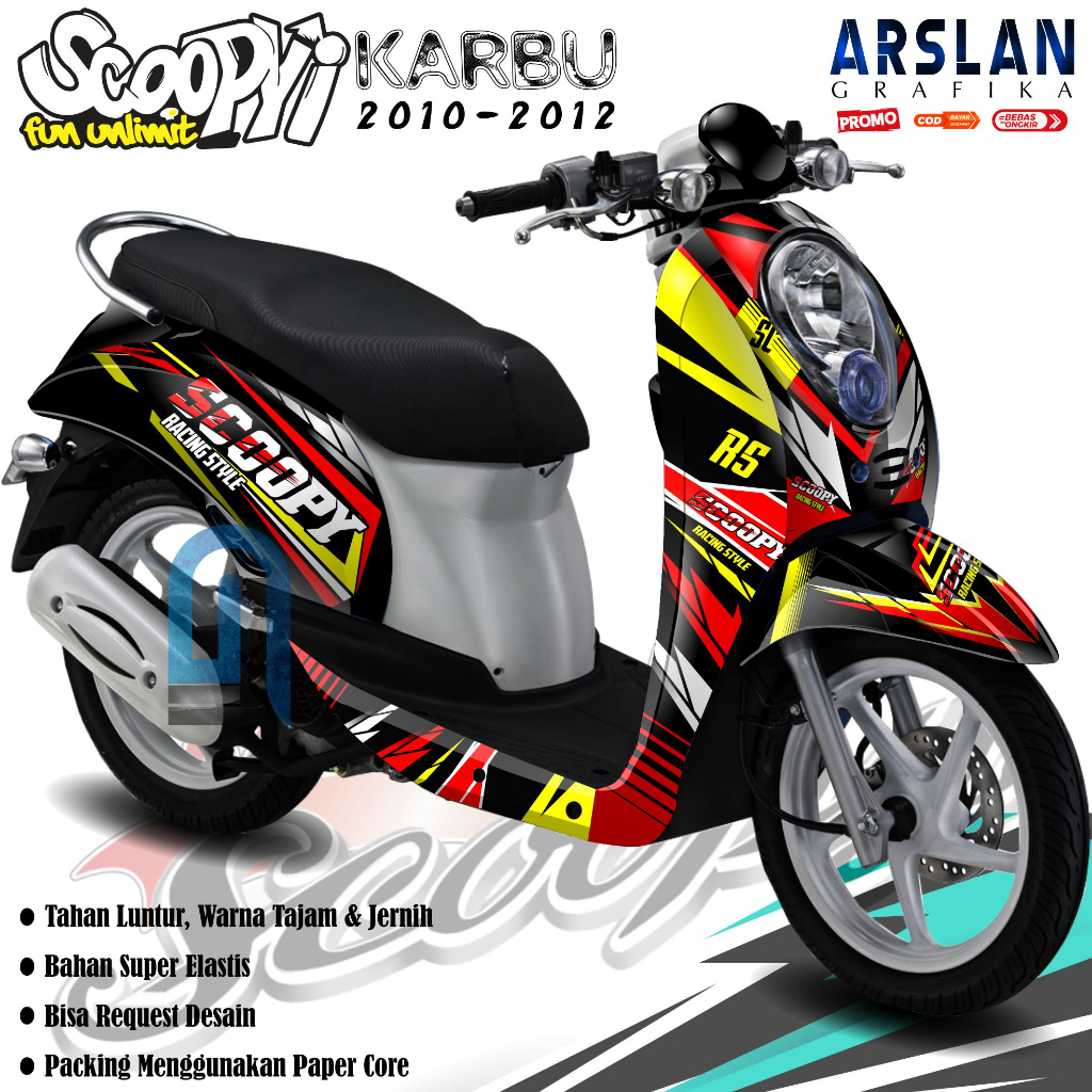 Decal Scoopy Karbu 2010-2012 Full Body - Set Stiker Scoopy Karbu Keren - Set Variasi Motor Road Race