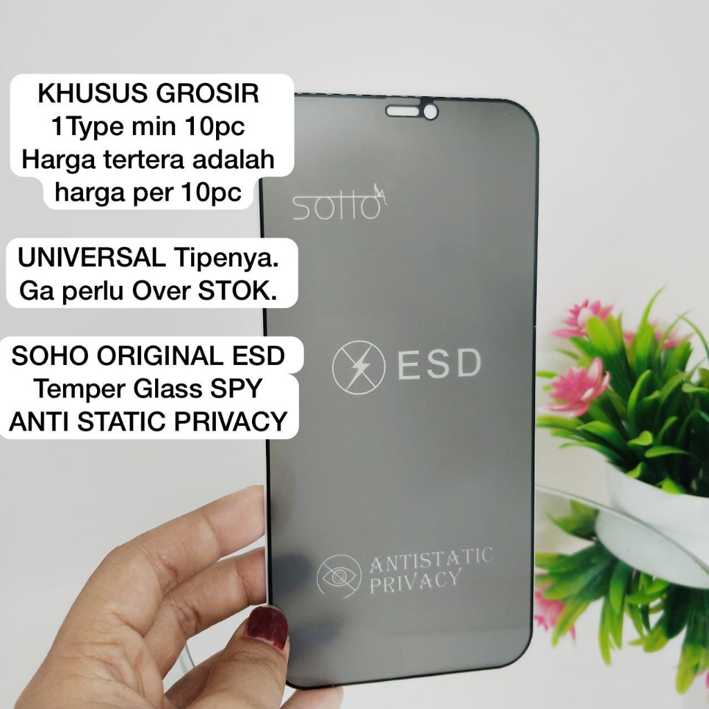 [PER 10PCS] PROMO ANTI SPY SOHO ORIGINAL ESD Premium Temper Glass ANTI STATIC PRIVACY (SPY)  SAMSUNG A24 SAMSUNG A34 SAMSUNG A54 REDMI 10C/REDMI 12C