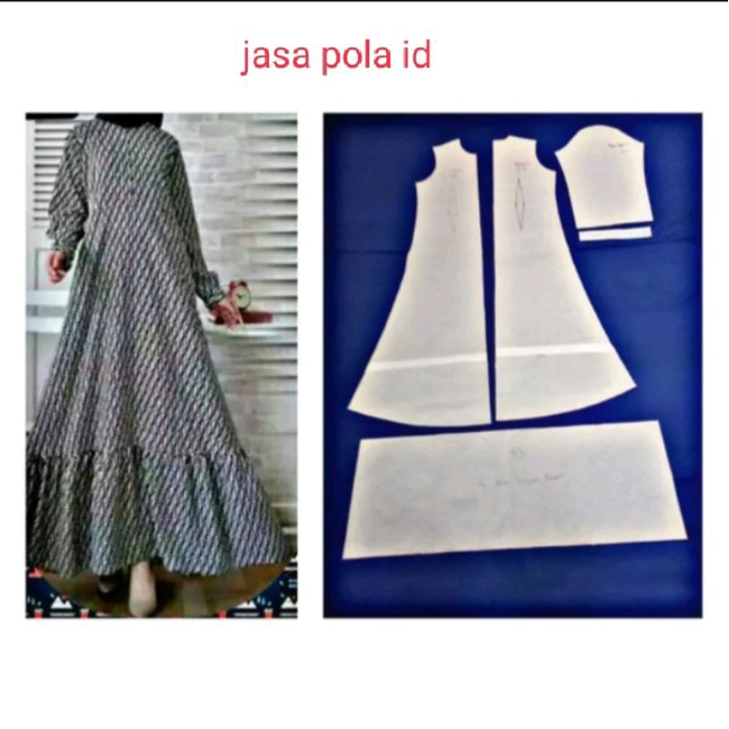 pola gamis instan kerut bawah/ jasa pola id/pola gamis instan/pola dasar baju gamis