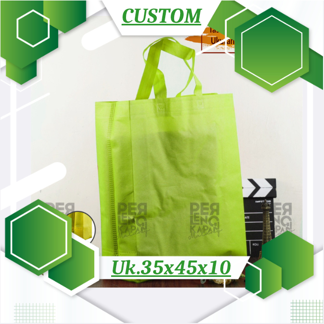 Tas Box Spunbond Goodie Bag Laken Standing Handle Auto Press Kuat Ukuran 35x45x10 Custom