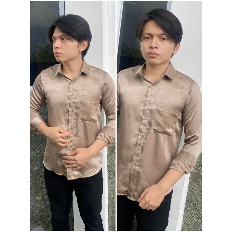 Kemeja Satin Kondangan Wisuda Muslim Lebaran Pesta Coksu Pria