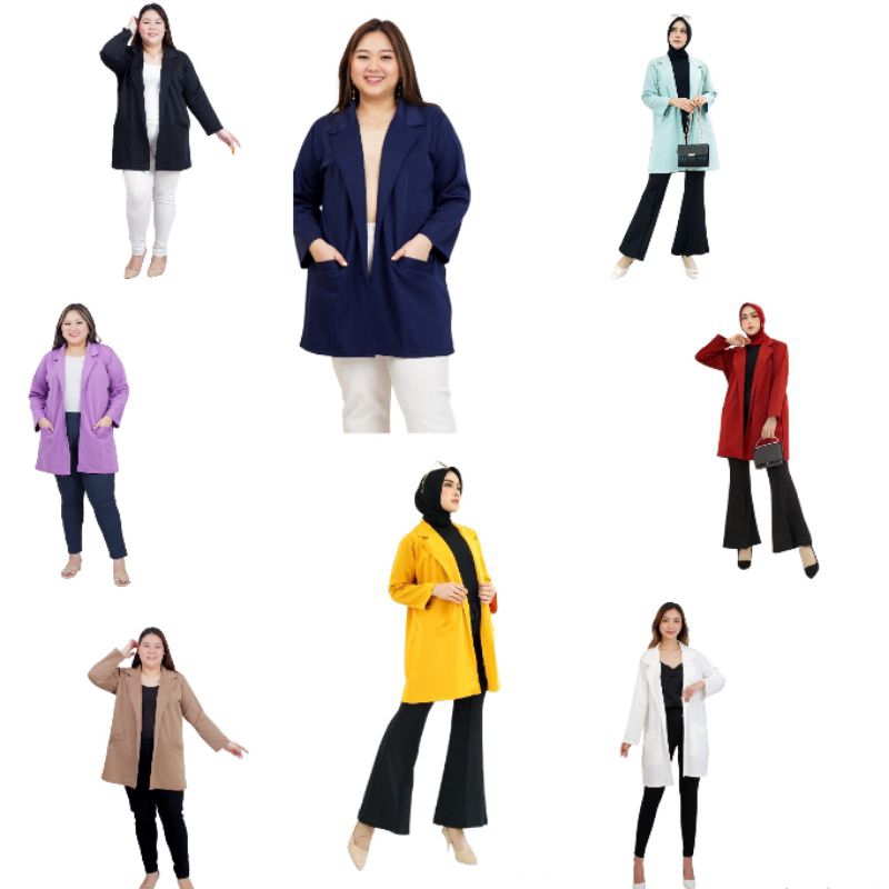 Ld120 Ld130 Outer Long Blazer kerja Basic scuba bigsize jumbo oversize polos