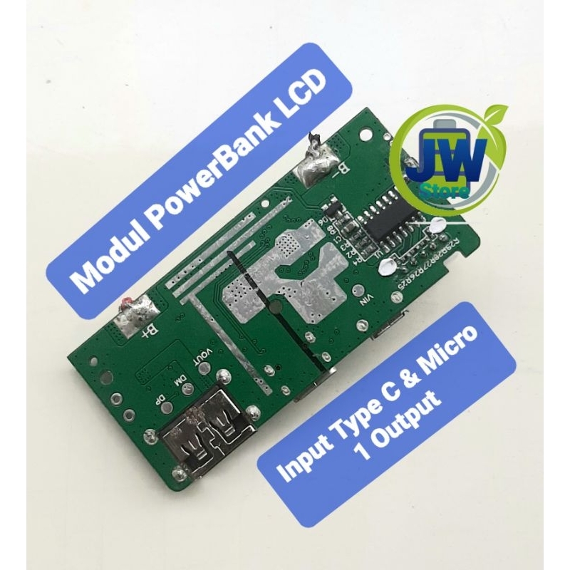 Modul powerbank LCD 2 input type C &amp; Micro &amp; 1 output (copotan nornal)