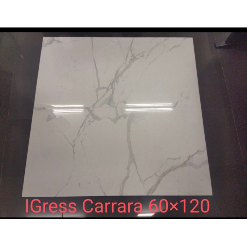 Granit 60x120 Kilap IGRESS Carrara Motif Putih Corak Abu