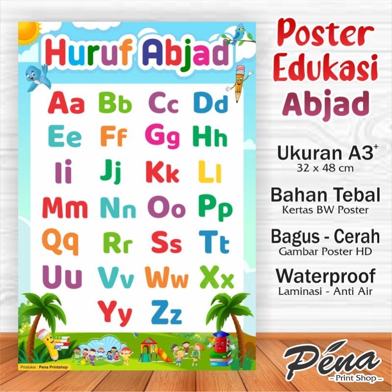 Poster Edukasi Anak / Poster Huruf ABC / Poster Belajar Huruf / Mengenal Huruf Abjad ABC / Poster Di