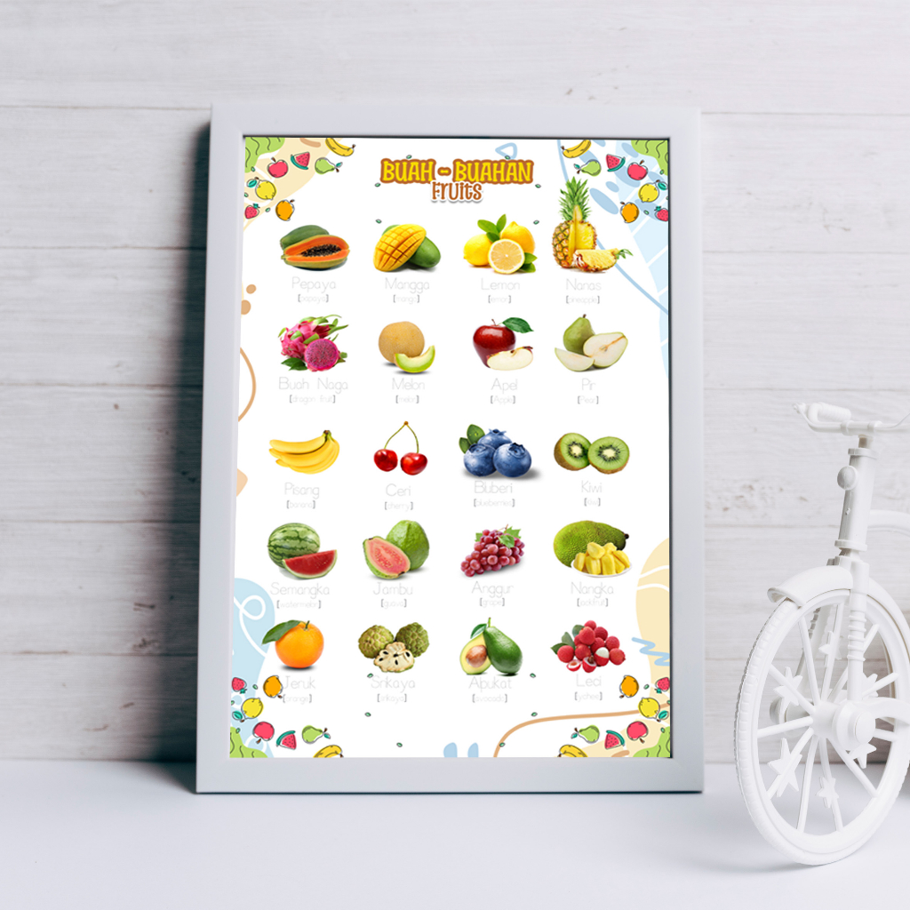 Poster dinding buah buahan mainan edukasi anak aestetic a3