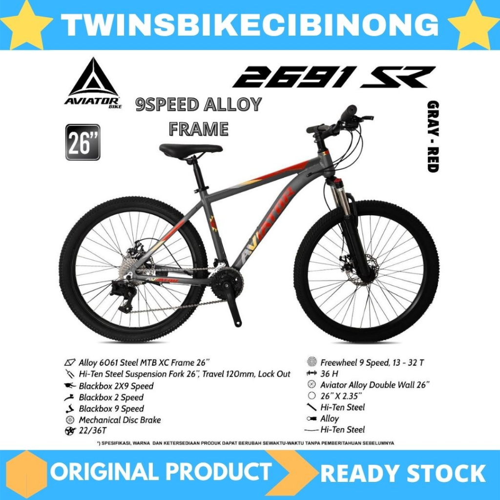 Sepeda Gunung MTB 26 Aviator 2691 SR 9Speed Alloy