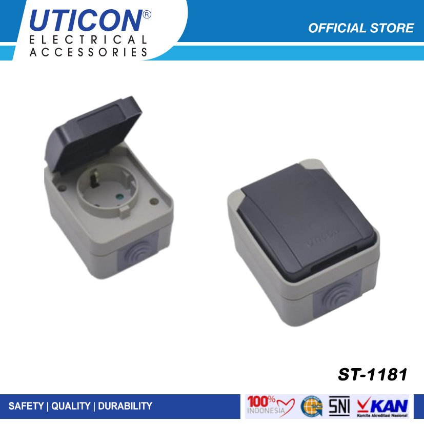 Uticon ST-1181 Stop Kontak Outbouw Luar Ruangan / Stop Kontak dengan Penutup Tahan Air