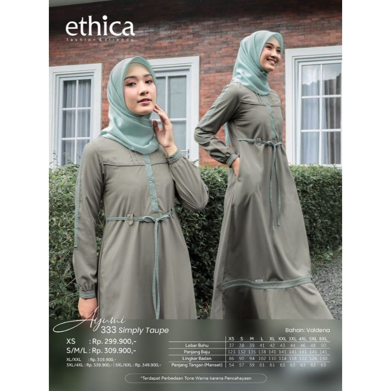 Gamis Ethica Ayumi 333 Simply Taupe Dusty blue