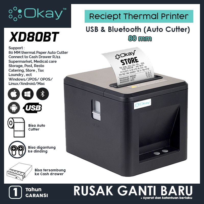 Okay Thermal Printer 80mm Printer Reciept Pos PPOB Printer Kasir OKAY (AutoCutter)