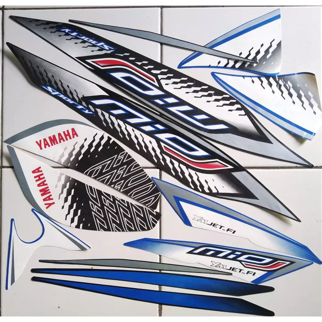stiker striping mio j sporty 2013 2014 hitam biru lis body standar berkualitas original