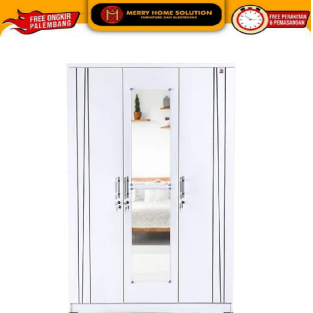 Olympic LENO Lemari Pakaian 3 Pintu Putih 120cm