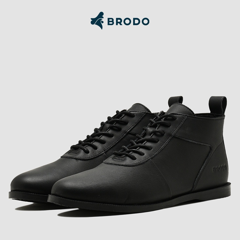 BRODO - Sepatu Ventura Eco Full Black/Dark Choco Hi Series Original Pantofel Hitam