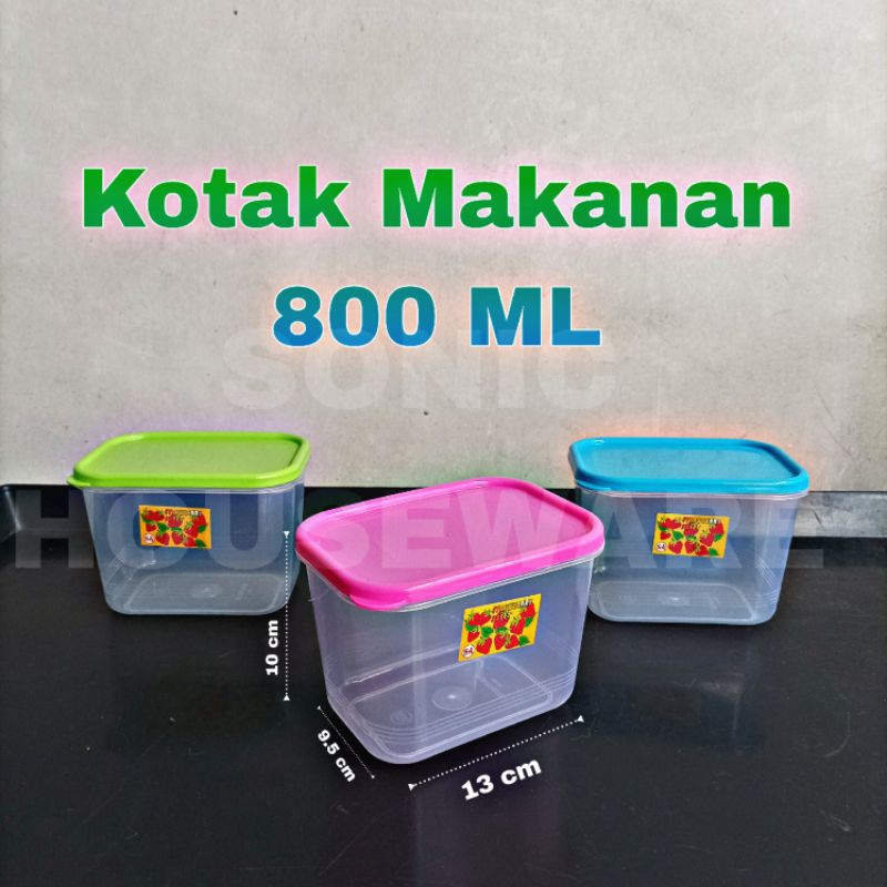 Toples Kotak Makan Makanan Sealware Segi Wadah Food Box 800 ML Tutup Warna Bening Polypack Kancing M