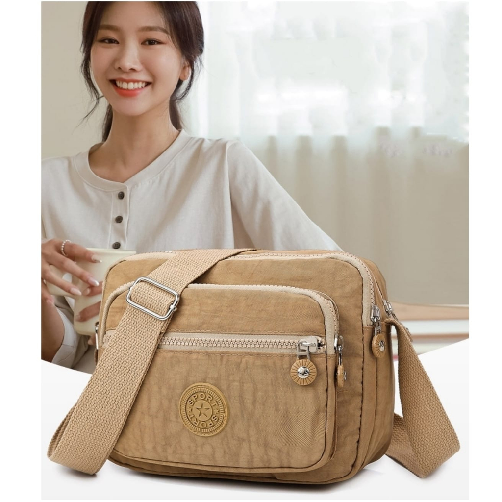 HANAMI Tas Selempang Wanita Anti Air Coklat Rostain TA838B7 Sling Bag Korea Kekinian Remaja Cewek Murah Bahu Shoulder Branded Batam Simple Lucu Fashion Premium