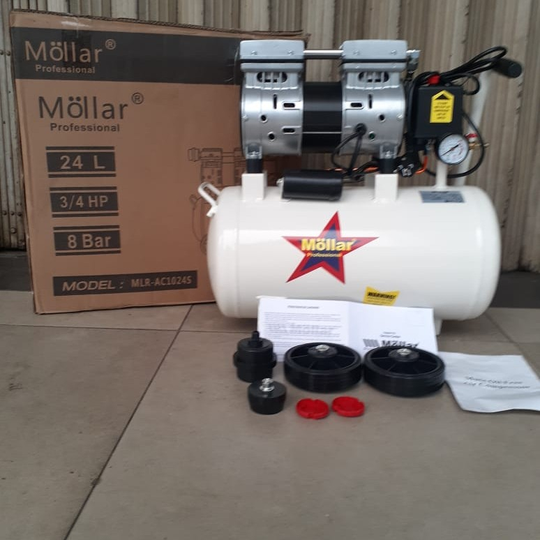 Kompresor MOLLAR MLR-AC1024S Silent Tanpa Oli 3/4HP 24L