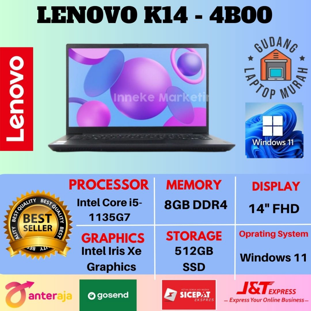 LAPTOP LENOVO K14 | I5-1135G7 RAM 8GB/SSD 512GB/14"/INTEL IRIS/WIN 11