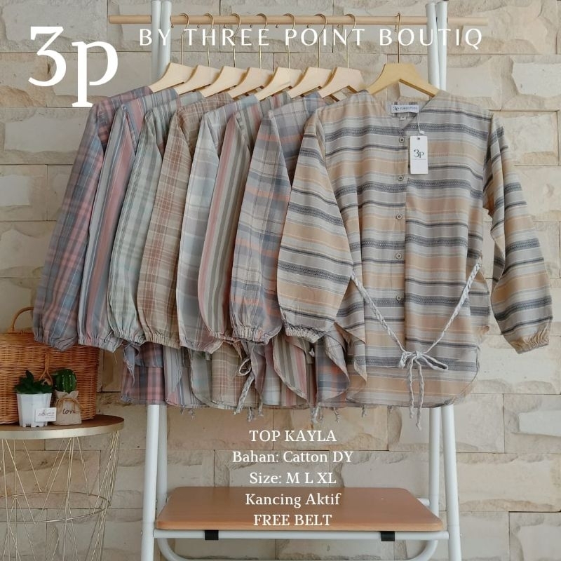 TOP KAYLA by 3point  |terbaru | Kemeja wanita |kemeja free belt