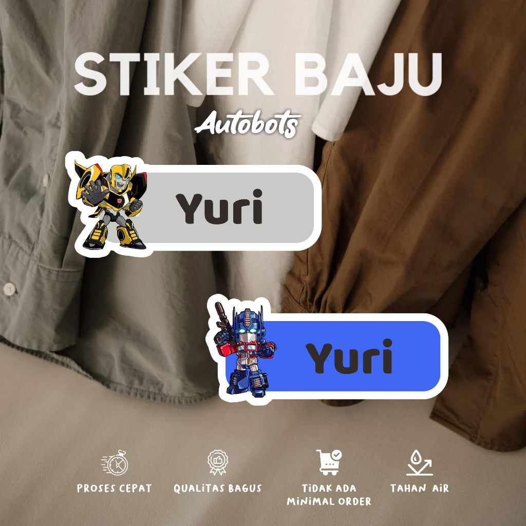 

(30-40pcs)printing Stiker Kain Label Baju Nama Anak tema AUTOBOTS / Sablon Setrika Name /Label Sticker Iron on sticker a/ Kain