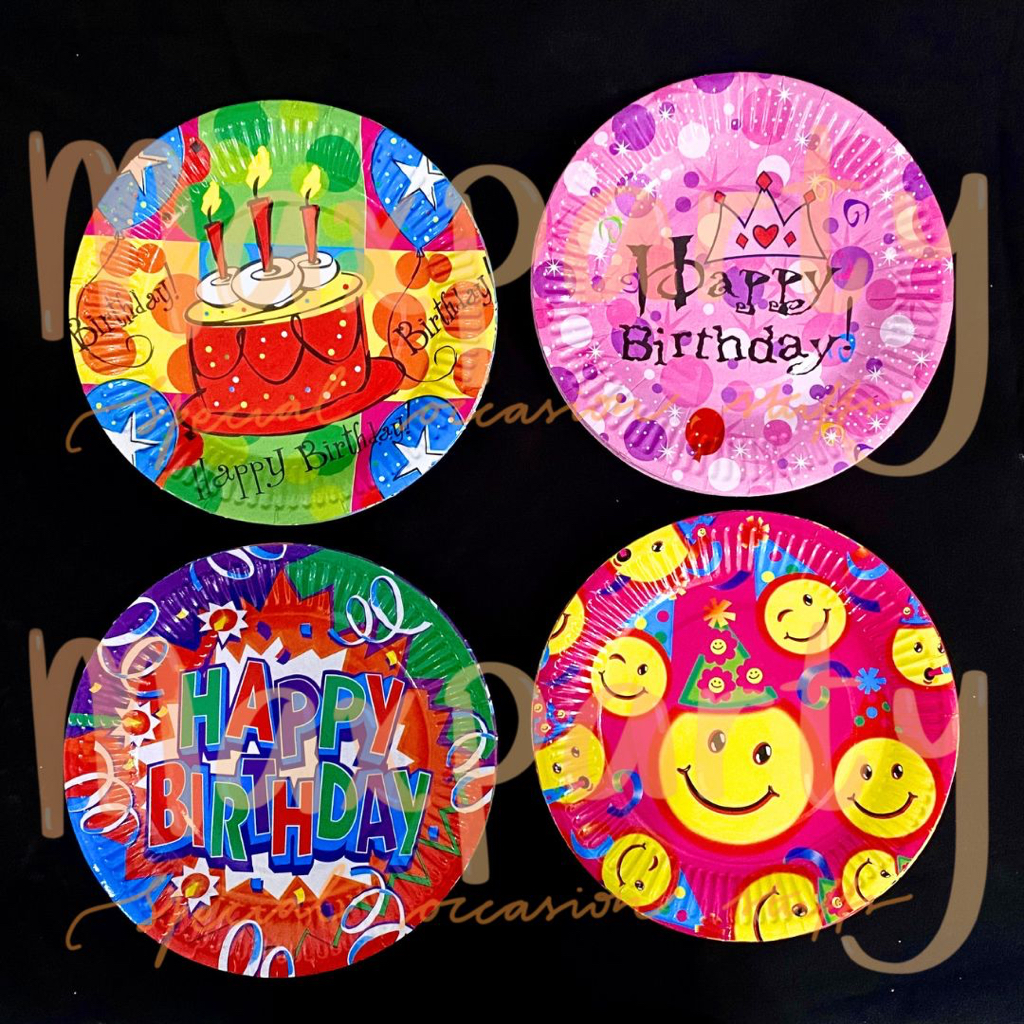 Piring Besar Kertas Motif Birthday / Piring Kue / Paper Plate Ulang Tahun Gambar