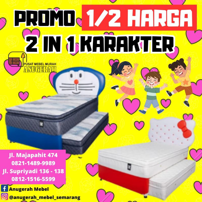 PROMO SPRING BED 2 IN 1 KARAKTER 1/2 SETENGAH HARGA