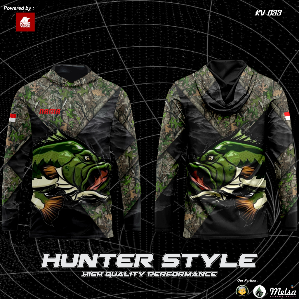 BAJU BERBURU JERSEY CAMO MOTIF AYAM HUTAN IKAN BISA COSTUM FULL PRINTING