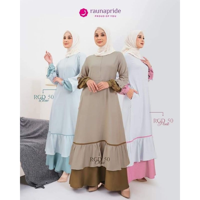 Gamis Rauna RGD 50 baby pink Olive Blue Brown Burgundy Green Mint