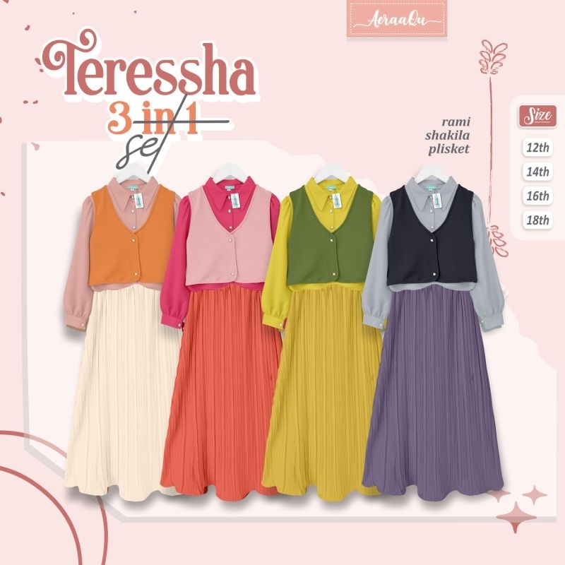 TERESSHA 3 IN 1 SET BY AERAAQU - ROK PLISKET ATASAN SHAKILA ROMPI POLTY PREMIUM SIZE REMAJA