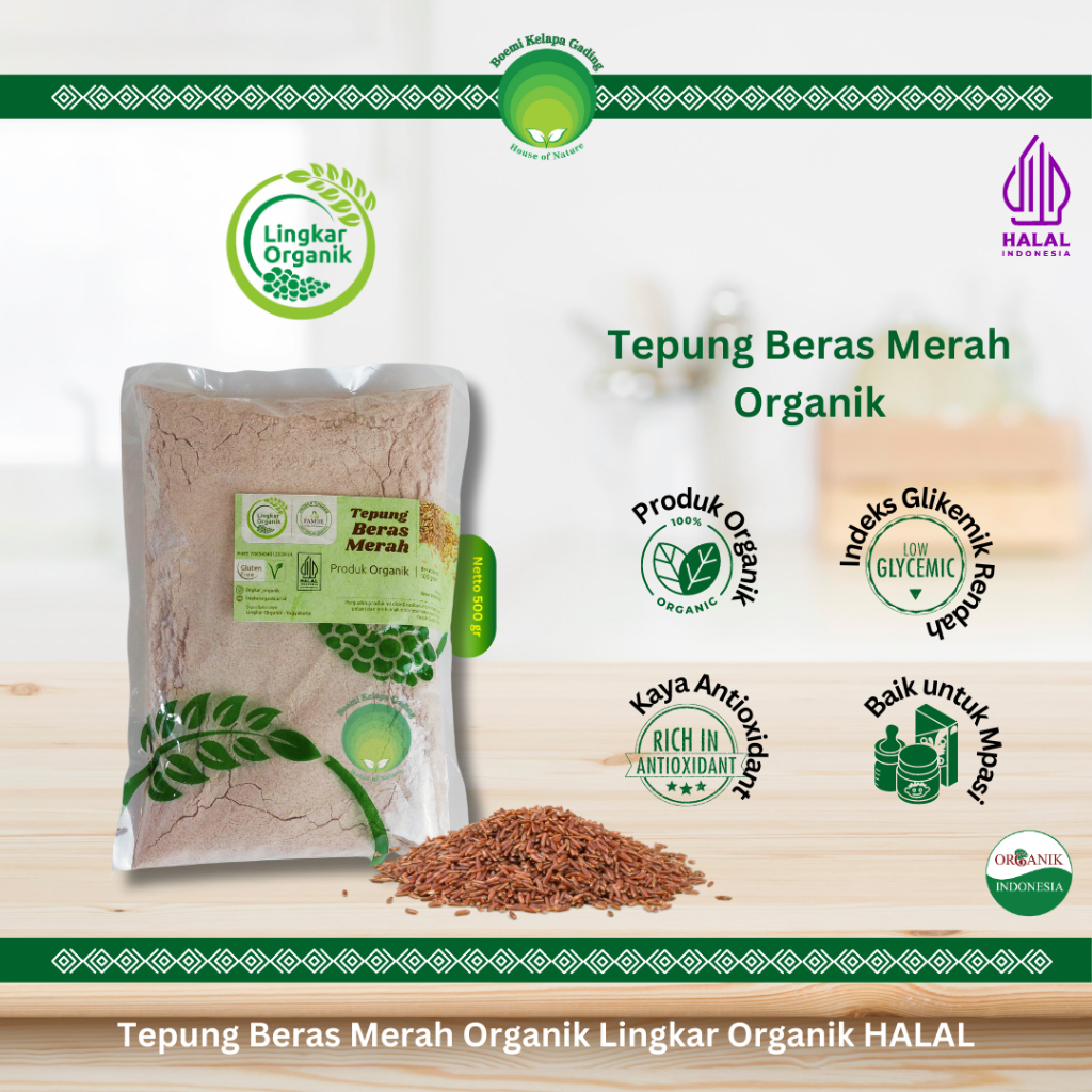 

Tepung Beras Merah Organik Organic Red Rice Flour 500 gram Lingkar Organik
