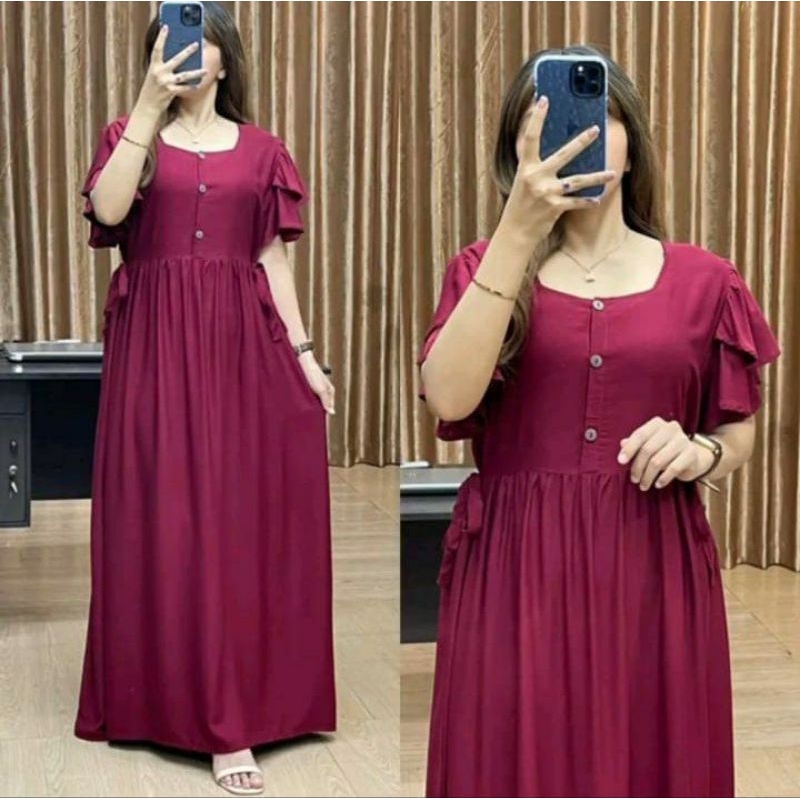 Midi Dress Polos / Dress Wanita Terbaru Bahan Rayon Jumbo Ld 120 Busui