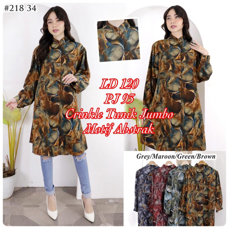 TUNIK / DRESS JUMBO BAHAN CRINKLE PREMIUM (REAL PICT) MOTIF ABSTRAK BAHAN DIJAMIN BAGUS
