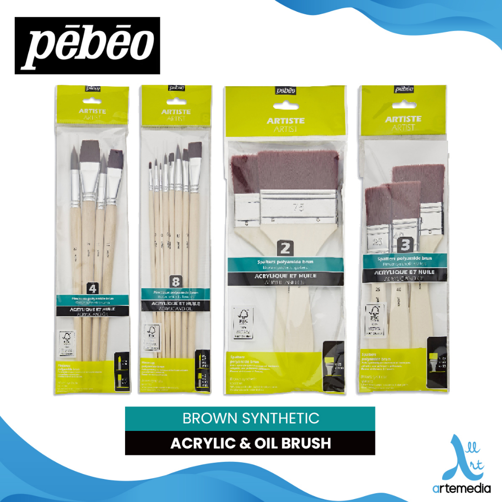 

Pebeo Brown Synthetic Oil and Acryllic Brush Set Kuas Lukis