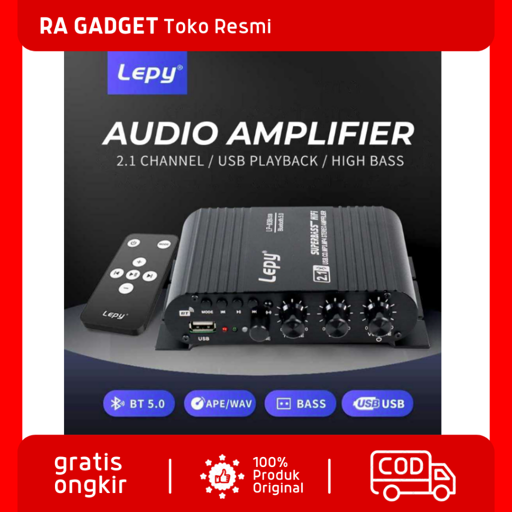 Lepy Audio Amplifier Bluetooth USB HiFi Sound Booster Treble Bass Subwoofer Remote / Ampli Amplifier