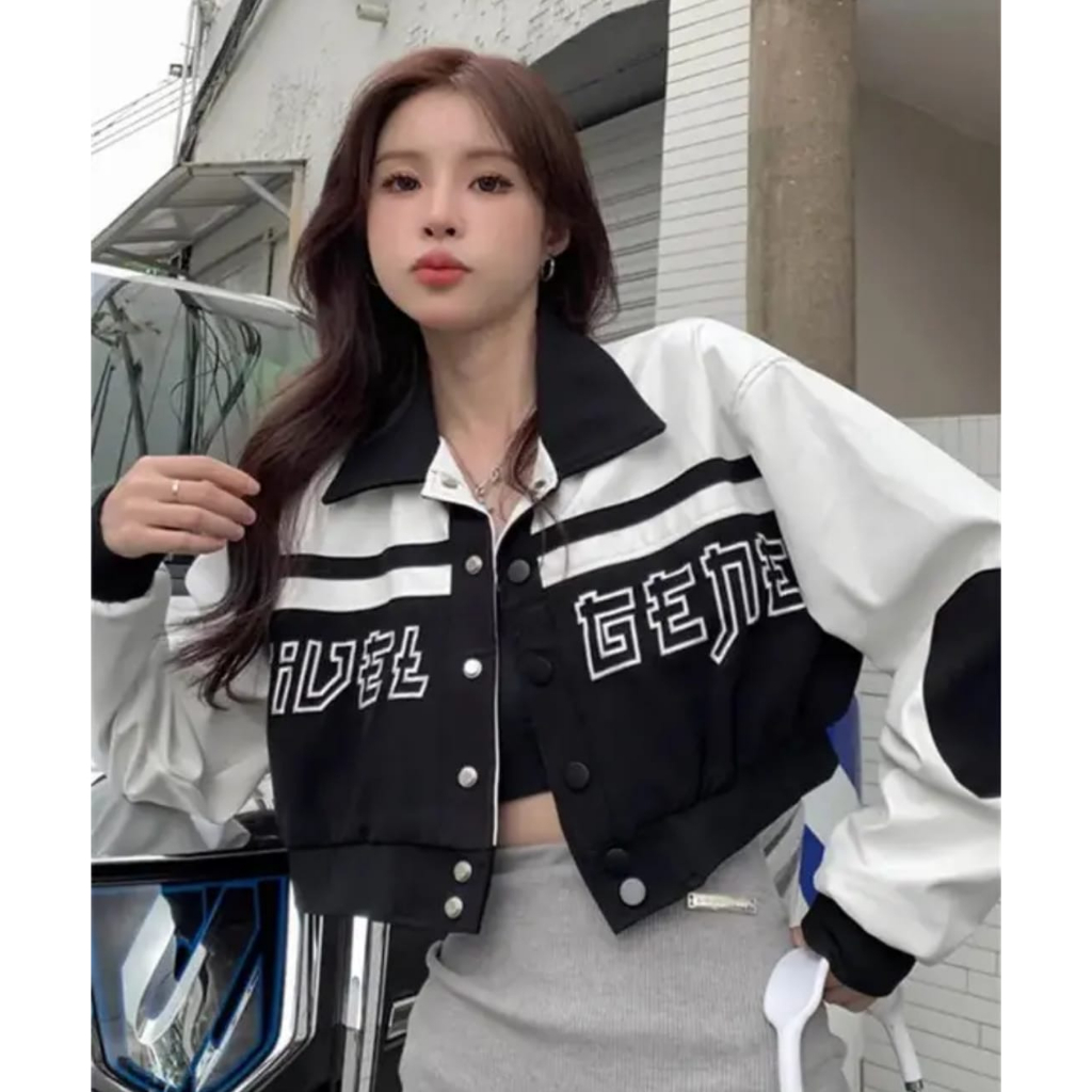 Sweater Fuel Gene Kerah Jacket Crop - Style Korea - jacket Varsity bahan Fleece - Sweater Jacket Wan