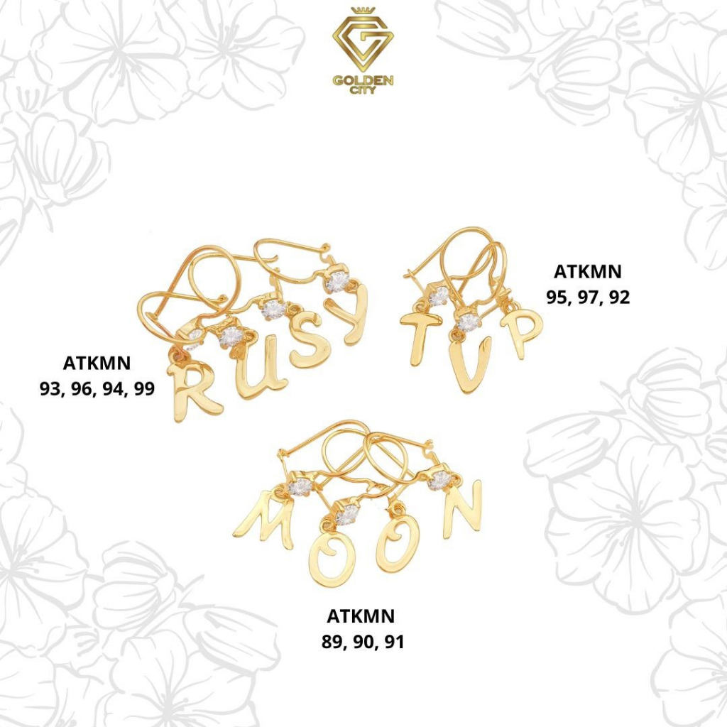 ANTING WANITA EMAS ASLI KADAR 375(8K) ANTING WANITA MODEL BANYAK HURUF TERBARU