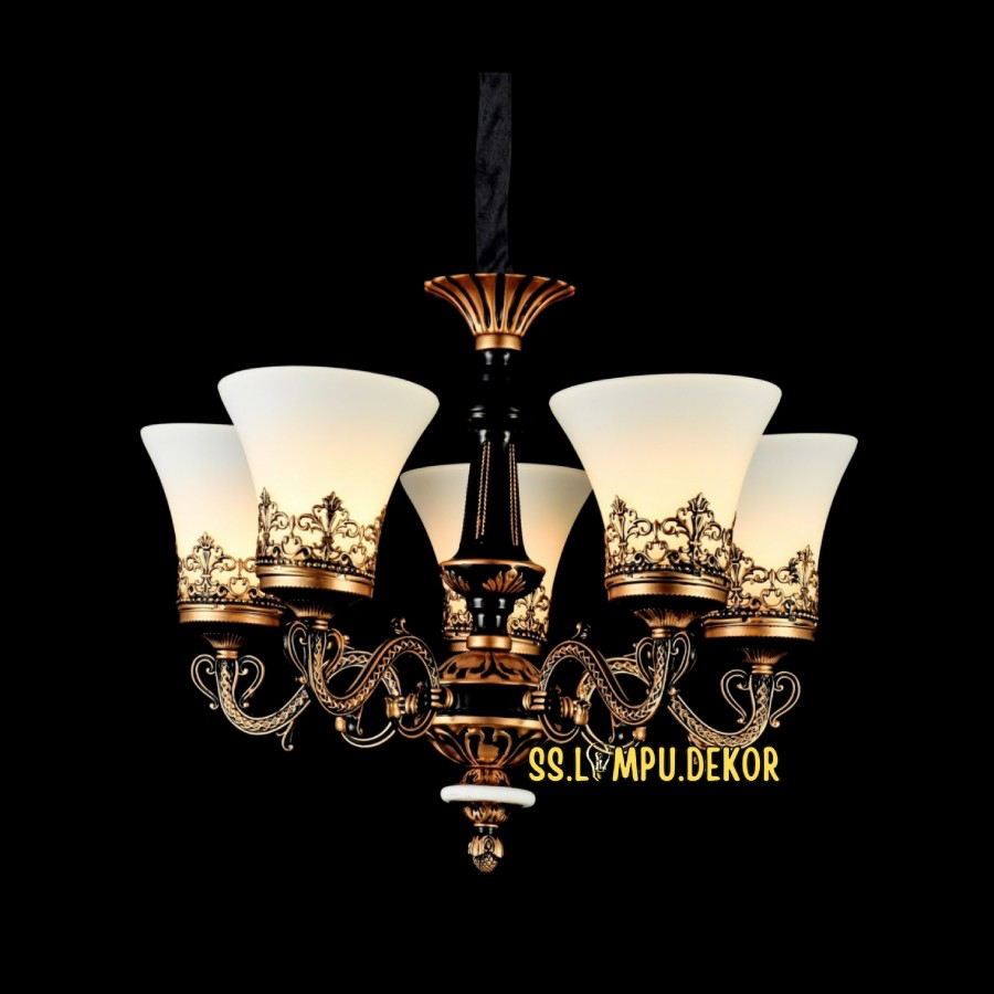 LAMPU GANTUNG CABANG 5 KLASIK MODERN MEWAH HIAS RUANG TAMU