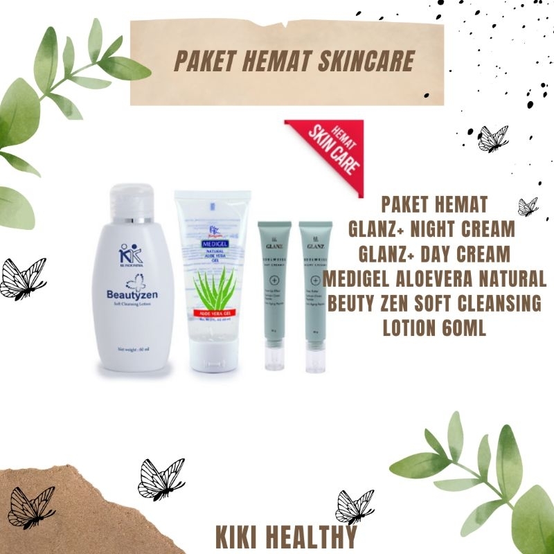 BEUTY ZEN CLEANSING LOTION 60 ml GLANZ+ DAY CREAM DAN NIGHT CREAM DAN  MEDIGEL ALOEVERA NATURAL