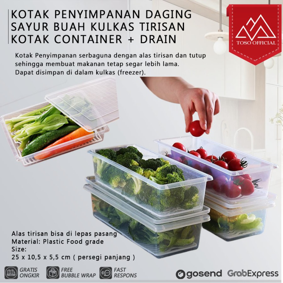 KOTAK PENYIMPANAN DAGING SAYUR BUAH KULKAS TIRISAN KOTAK CONTAINER