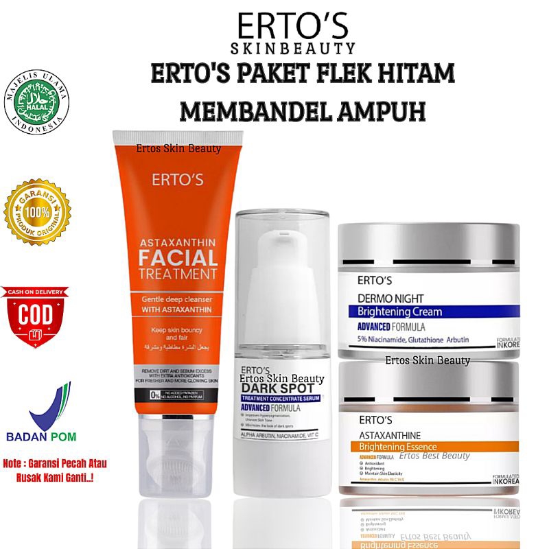 Ertos Paket Flek Bintik Hitam Membandel Ampuh 4in1 - Ertos Facial Treatment,Dark Spot Serum,Astaxant