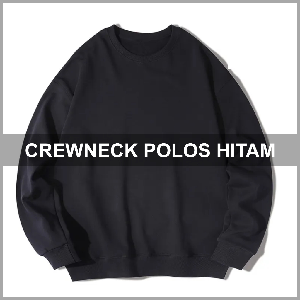 Leaders - Crewneck Polos Hitam 100% Katun Fleece & Baby Terry Premium