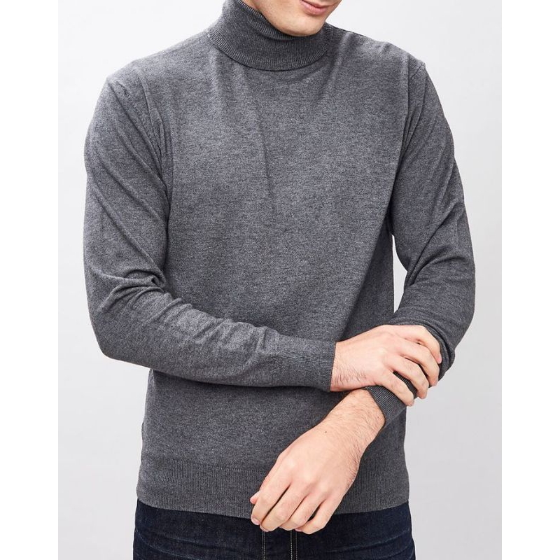 kaos kerah tinggi / kaos pria turtle neck / kaos leher tinggi lengan panjang