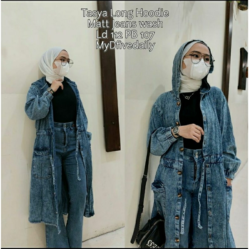 Longtunik jeans wanita,Longdress wanita,Tunik hoodie