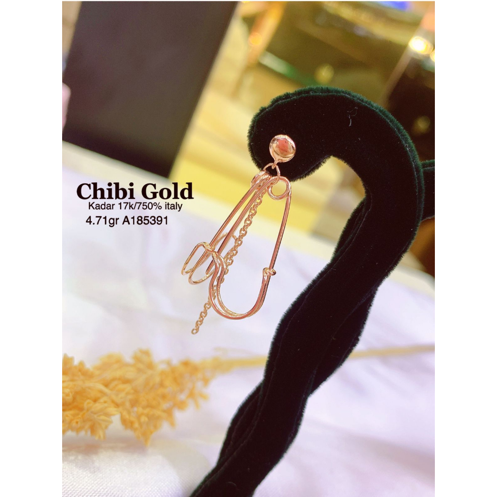 Anting panjang emas italy 750 kadar 17k A185391 - chibi