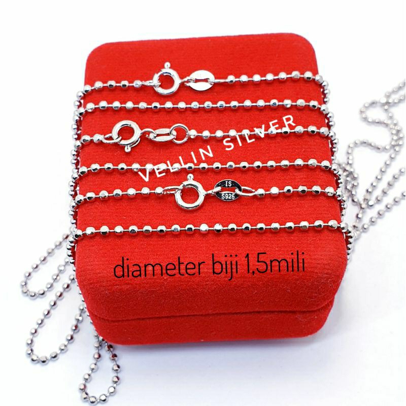 Kalung Pria Wanita Perak 925 Lapis Emas Putih - Kalung Biji Merica Silver 925 Model Biji Lada Polos