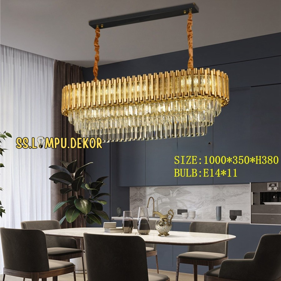 Lampu Gantung Kristal Minimalis Panjang Gold Modern 1 Meter