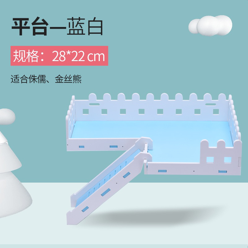 Biru Putih Mainan Rumah Kandang Hamster Tempat Tidur Pet House Wooden Hamtaro Guinea Pig Aksesoris L