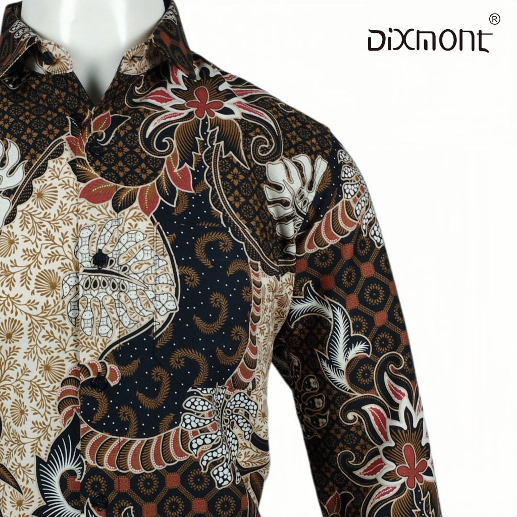Dixmont Kemeja Batik Pria Basic Formal Lengan Panjang Hem BL01023