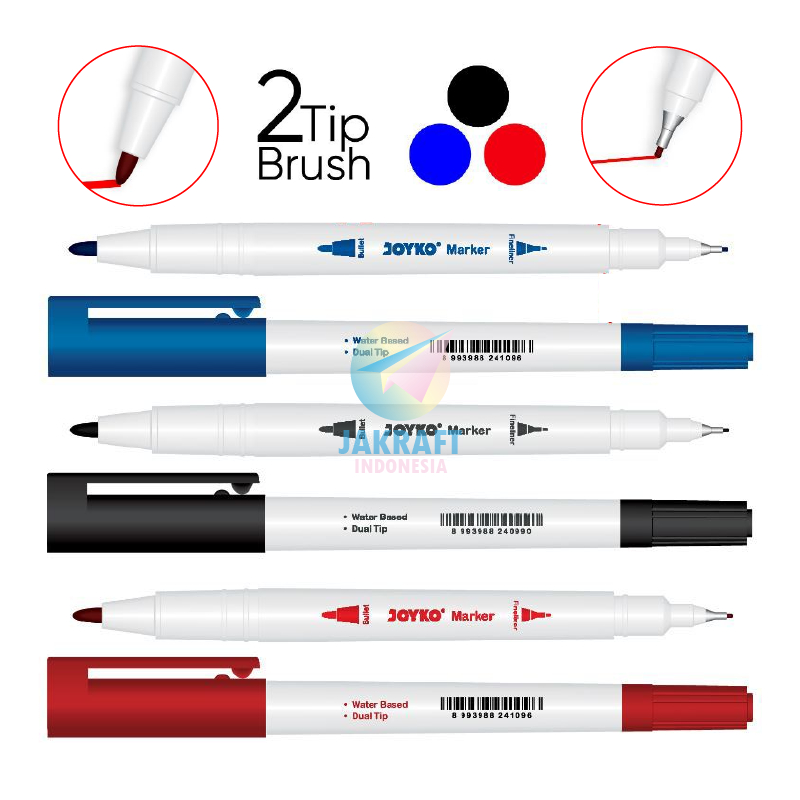 

(1 Pcs) Spidol 2 in 1 JOYKO MK-64 Dual Tips Marker Warna Hitam Biru Merah