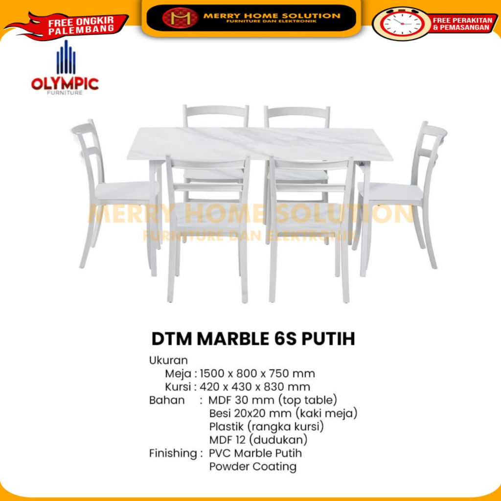 olympic dinning table/ meja makan kayu/ dtm marble 4 kursi (mhs)