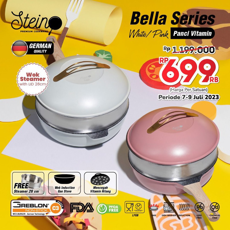 STEIN Bella series | Kukusan panci Granite Coating Greblon German | Anti Lengket